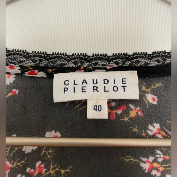 Claudie Pierlot V Neck Long Sleeve Sheer Blouse Black Floral Size 40/US 8 - Picture 5 of 5